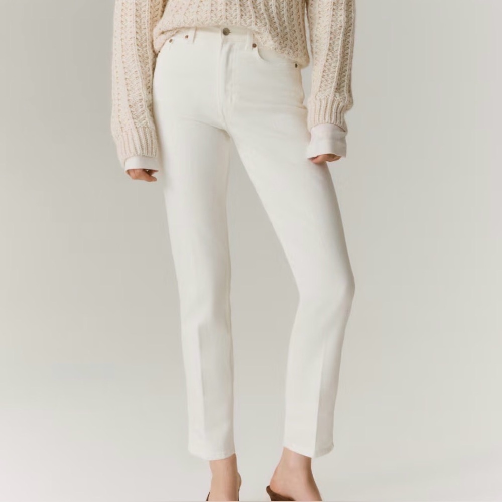 H&M WHITE HIGH RISE SLIM STRAIGHT ANKLE JEANS WOMENS SZ 8